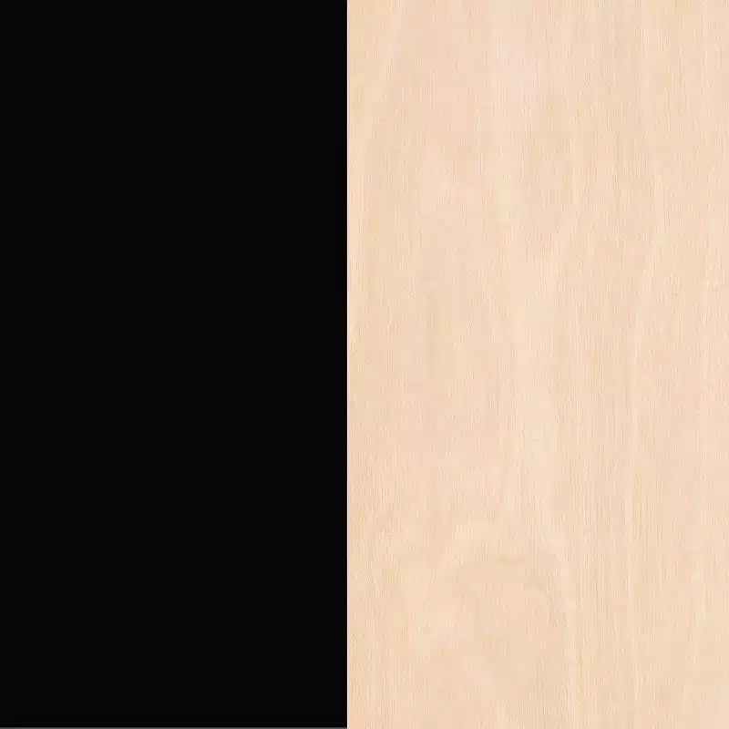 Nexera Atypik 2 Drawer Desk Black/Birch Plywood: Lacquered MDF, Open Storage Shelf, Adult Assembly Required