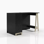 Nexera Atypik 2 Drawer Desk Black/Birch Plywood: Lacquered MDF, Open Storage Shelf, Adult Assembly Required
