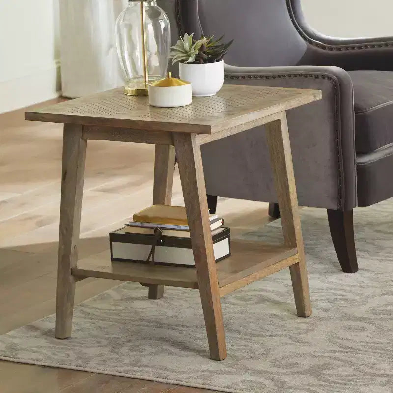 Milani Square End Table Natural: Mango Wood, Mid-Century Modern, Storage Shelf - Steve Silver Co.