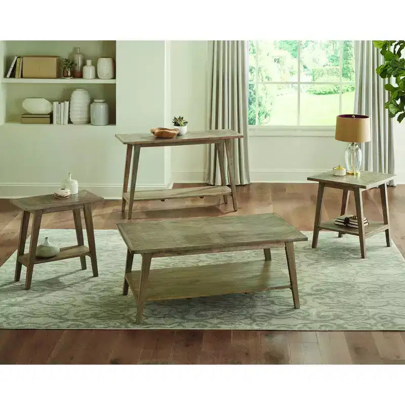 Milani Square End Table Natural: Mango Wood, Mid-Century Modern, Storage Shelf - Steve Silver Co.