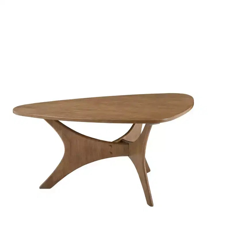 Blaze Triangular Wood Coffee Table Light Brown: Mid-Century Modern, Elm Finish, Unique Cross Base