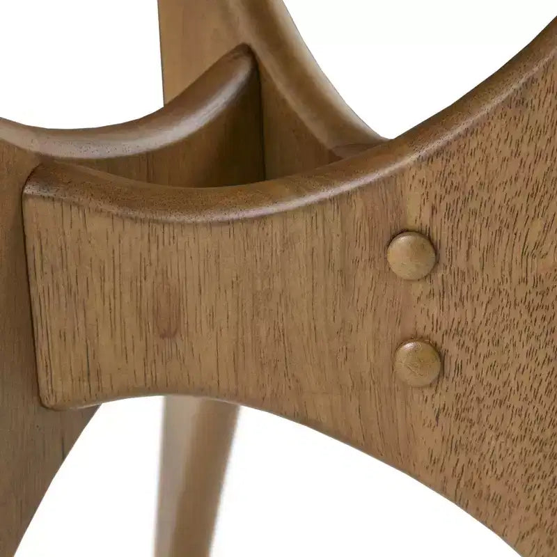Blaze Triangular Wood Coffee Table Light Brown: Mid-Century Modern, Elm Finish, Unique Cross Base