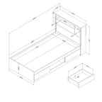 South Shore Twin Bed and Headboard Set Nordik Oak: 6-Compartment Storage, Laminated Particle Board