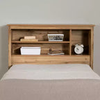 South Shore Twin Bed and Headboard Set Nordik Oak: 6-Compartment Storage, Laminated Particle Board