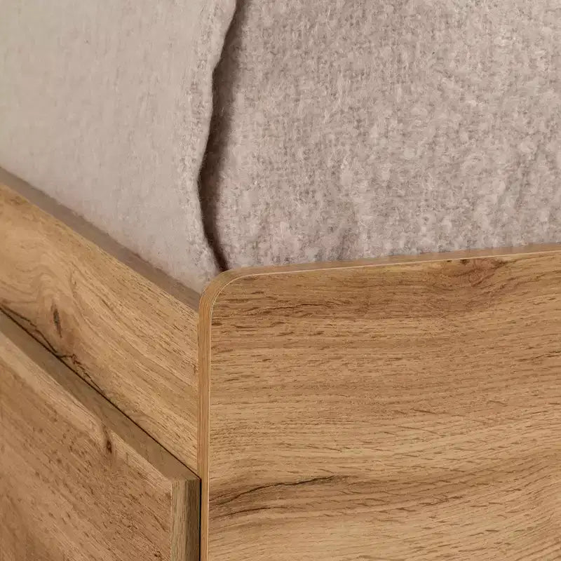 South Shore Twin Bed and Headboard Set Nordik Oak: 6-Compartment Storage, Laminated Particle Board
