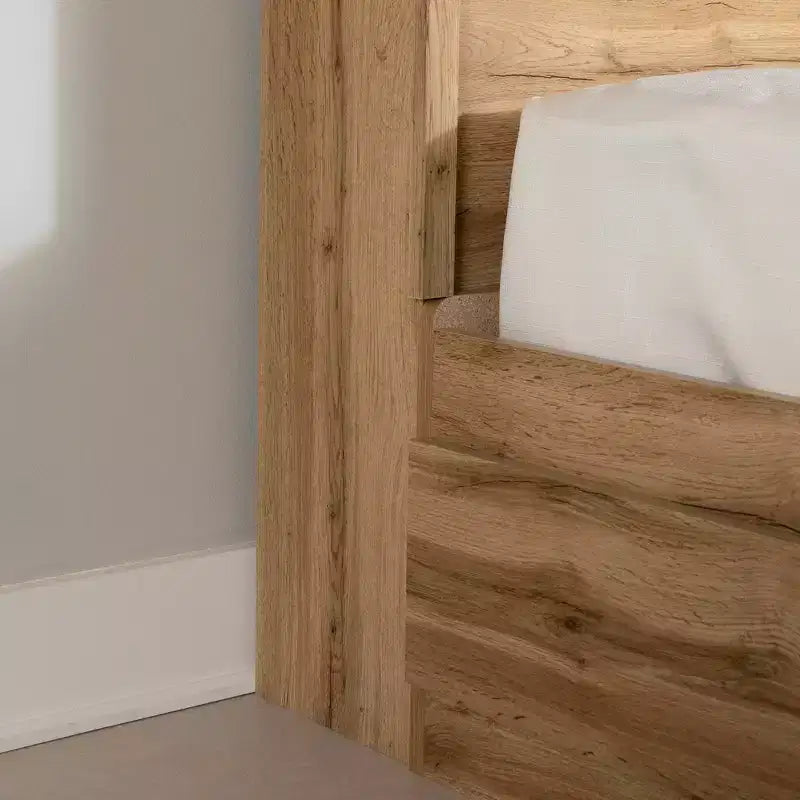 South Shore Twin Bed and Headboard Set Nordik Oak: 6-Compartment Storage, Laminated Particle Board