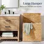 Best Choice Products Large Natural Water Hyacinth Double Laundry Hamper Basket w/ 2 Liner Bags, Handles