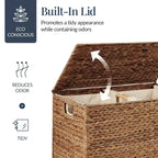 Best Choice Products Large Natural Water Hyacinth Double Laundry Hamper Basket w/ 2 Liner Bags, Handles