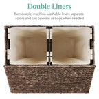 Best Choice Products Large Natural Water Hyacinth Double Laundry Hamper Basket w/ 2 Liner Bags, Handles