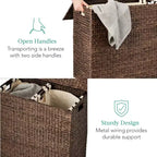 Best Choice Products Large Natural Water Hyacinth Double Laundry Hamper Basket w/ 2 Liner Bags, Handles