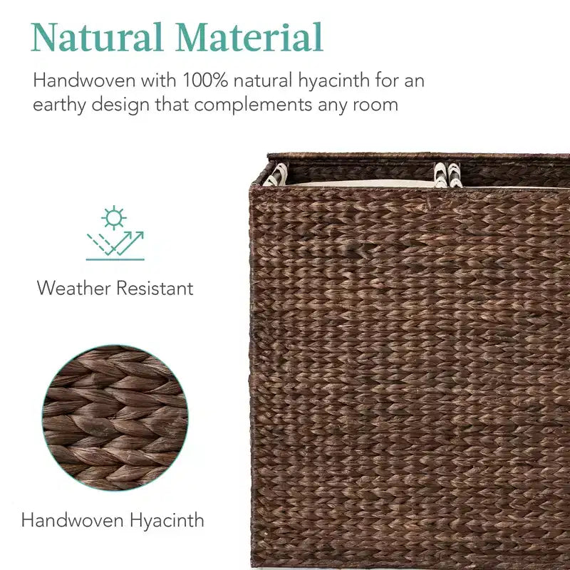 Best Choice Products Large Natural Water Hyacinth Double Laundry Hamper Basket w/ 2 Liner Bags, Handles