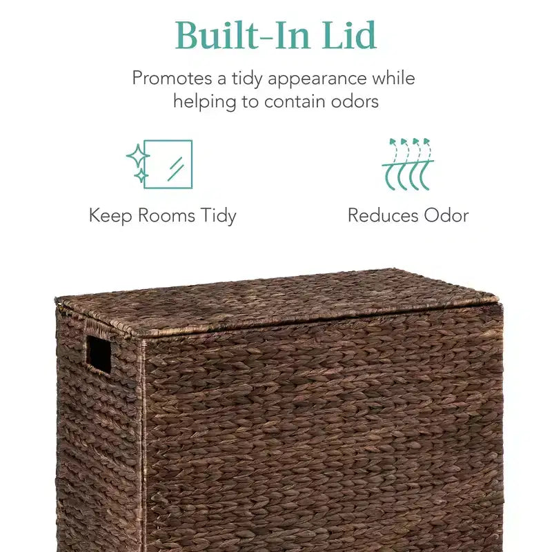 Best Choice Products Large Natural Water Hyacinth Double Laundry Hamper Basket w/ 2 Liner Bags, Handles