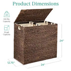 Best Choice Products Large Natural Water Hyacinth Double Laundry Hamper Basket w/ 2 Liner Bags, Handles