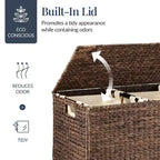 Best Choice Products Large Natural Water Hyacinth Double Laundry Hamper Basket w/ 2 Liner Bags, Handles