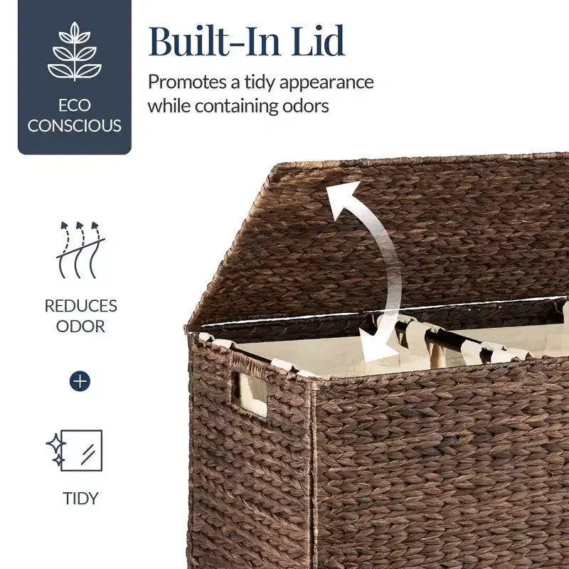 Best Choice Products Large Natural Water Hyacinth Double Laundry Hamper Basket w/ 2 Liner Bags, Handles