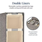 Best Choice Products Large Natural Water Hyacinth Double Laundry Hamper Basket w/ 2 Liner Bags, Handles