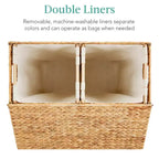 Best Choice Products Large Natural Water Hyacinth Double Laundry Hamper Basket w/ 2 Liner Bags, Handles
