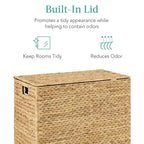 Best Choice Products Large Natural Water Hyacinth Double Laundry Hamper Basket w/ 2 Liner Bags, Handles