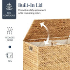 Best Choice Products Large Natural Water Hyacinth Double Laundry Hamper Basket w/ 2 Liner Bags, Handles