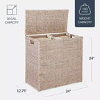 Best Choice Products Large Natural Water Hyacinth Double Laundry Hamper Basket w/ 2 Liner Bags, Handles