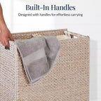 Best Choice Products Large Natural Water Hyacinth Double Laundry Hamper Basket w/ 2 Liner Bags, Handles