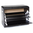 Shoe Storage Bench with Leather Cushion and Hidden Double Shoe Rack
