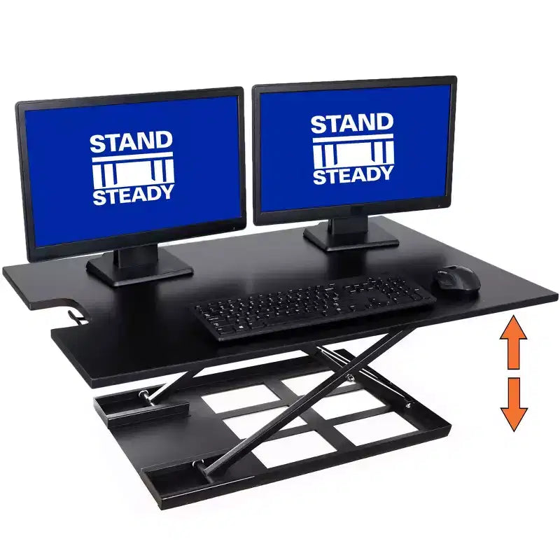 X-Elite Pro 36 Standing Desk Converter with Pneumatic Height Adjustment Black Stand Steady