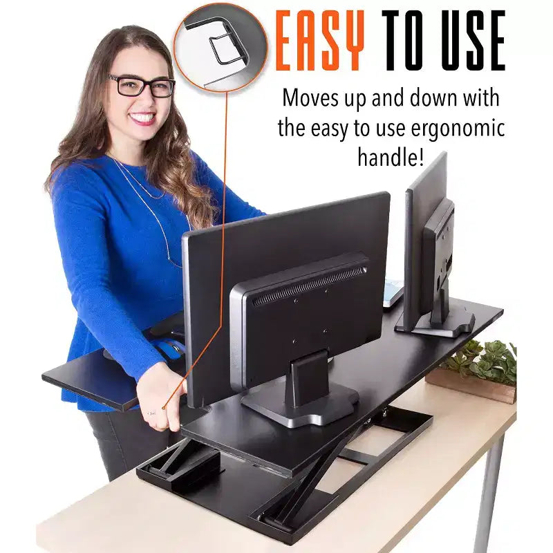 X-Elite Pro 36 Standing Desk Converter with Pneumatic Height Adjustment Black Stand Steady