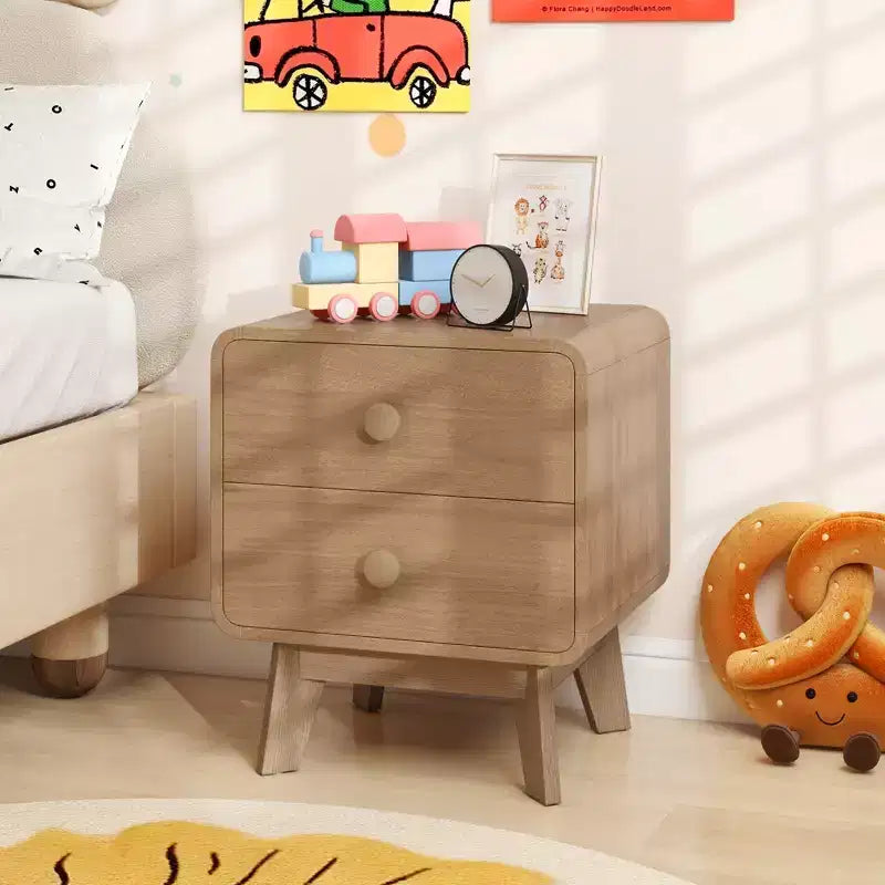 Modern 2-Drawer Nightstand with Solid Rubber Wood Legs