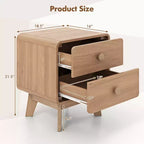 Modern 2-Drawer Nightstand with Solid Rubber Wood Legs