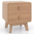 Modern 2-Drawer Nightstand with Solid Rubber Wood Legs