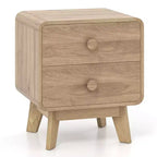 Modern 2-Drawer Nightstand with Solid Rubber Wood Legs
