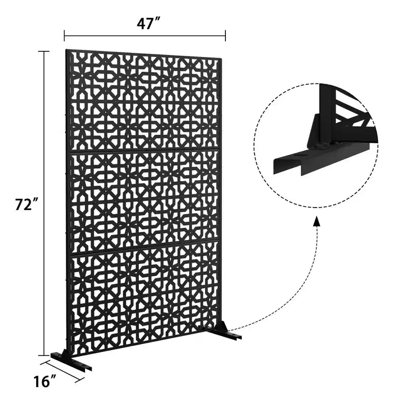 72x47 Metal Privacy Screen – 3-Panel Freestanding Room Divider