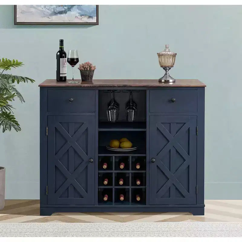 47-Inch Wood Bar Cabinet with Brushed Nickel Knobs