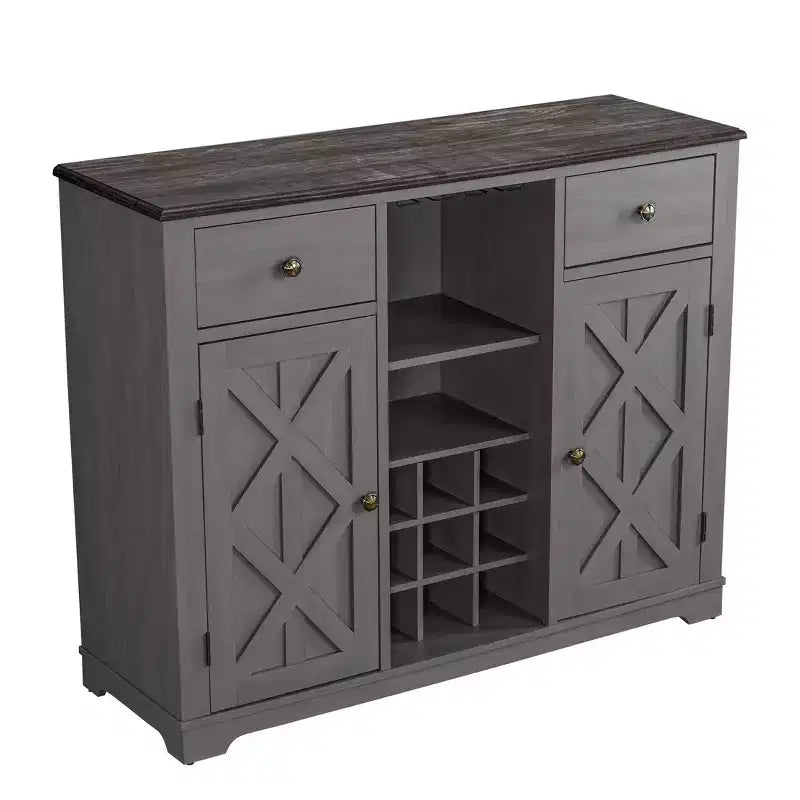 47-Inch Wood Bar Cabinet with Brushed Nickel Knobs