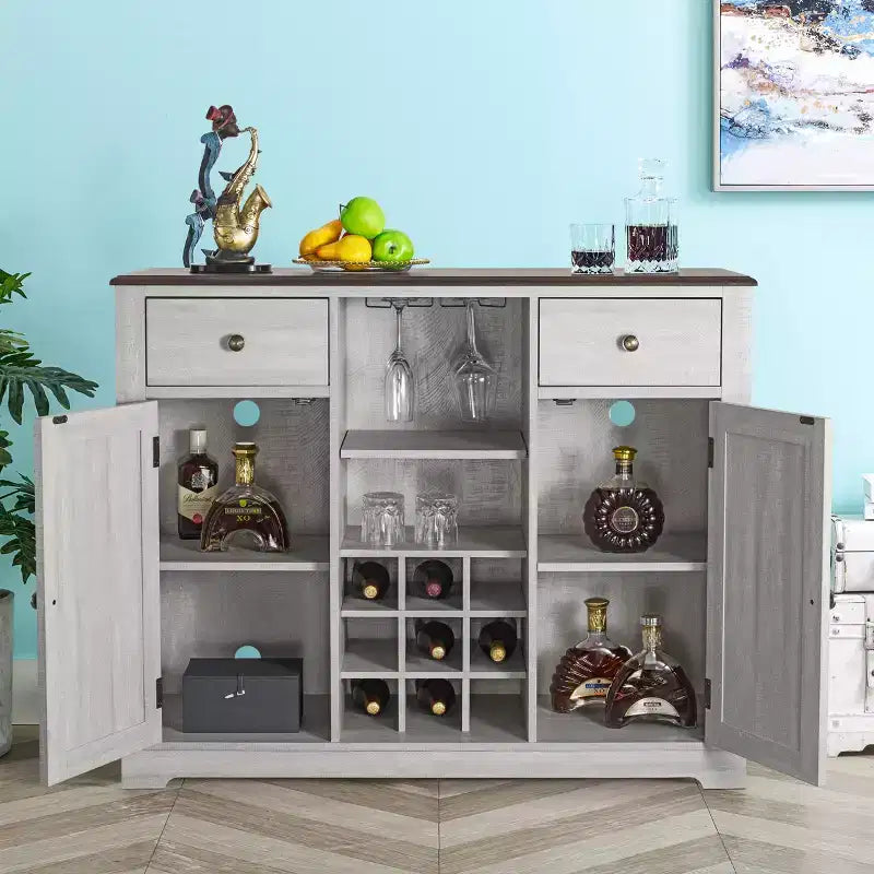 47-Inch Wood Bar Cabinet with Brushed Nickel Knobs