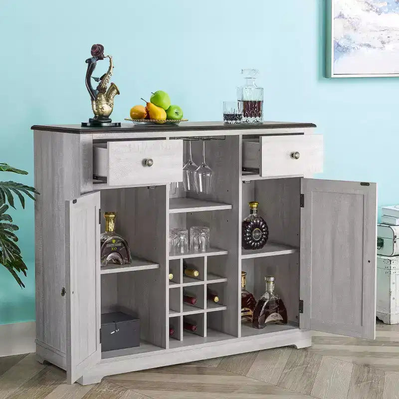 47-Inch Wood Bar Cabinet with Brushed Nickel Knobs