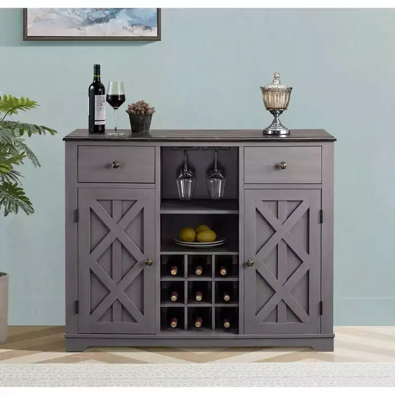 47-Inch Wood Bar Cabinet with Brushed Nickel Knobs
