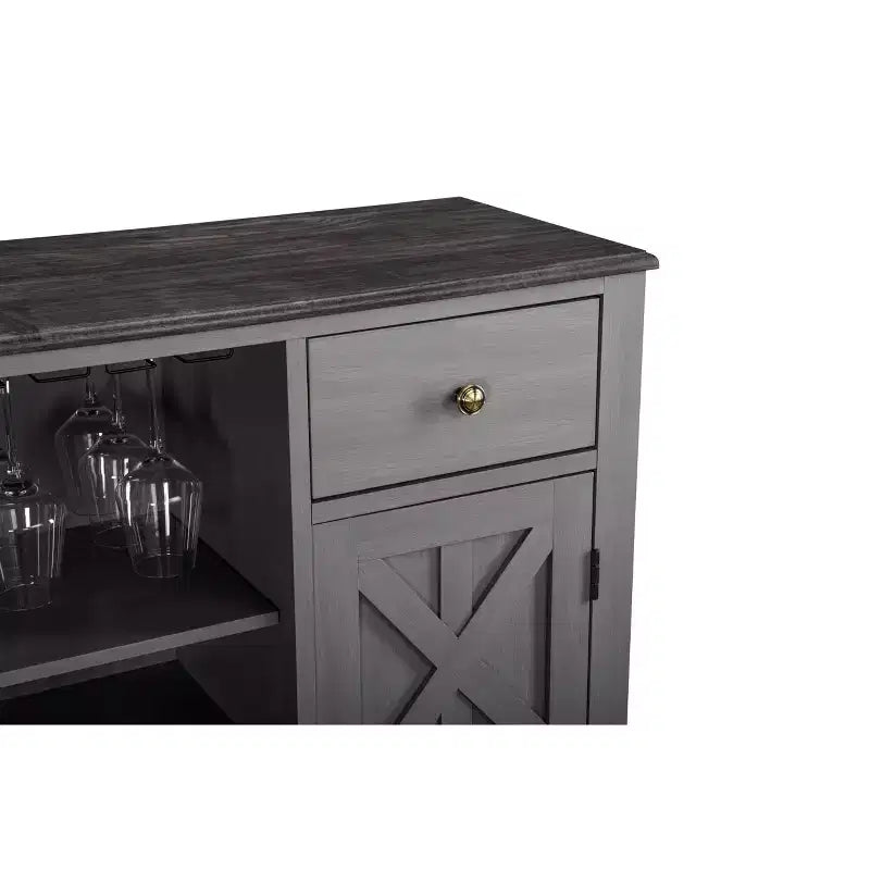 47-Inch Wood Bar Cabinet with Brushed Nickel Knobs