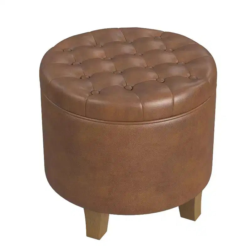 Round Faux Leather Storage Ottoman