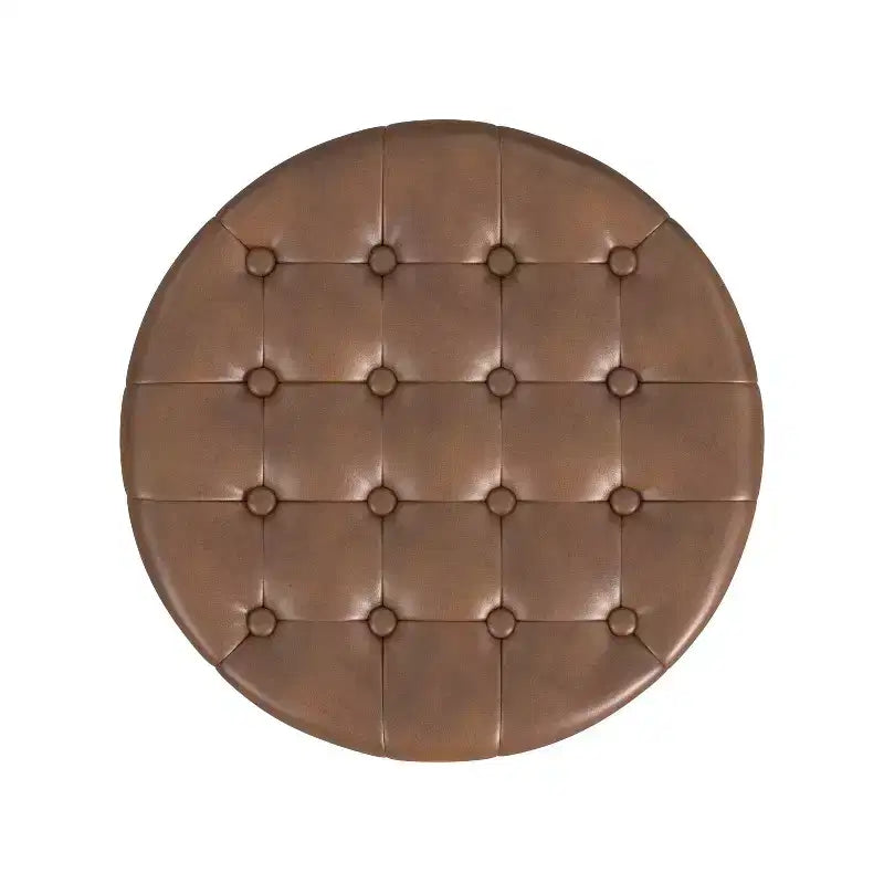 Round Faux Leather Storage Ottoman