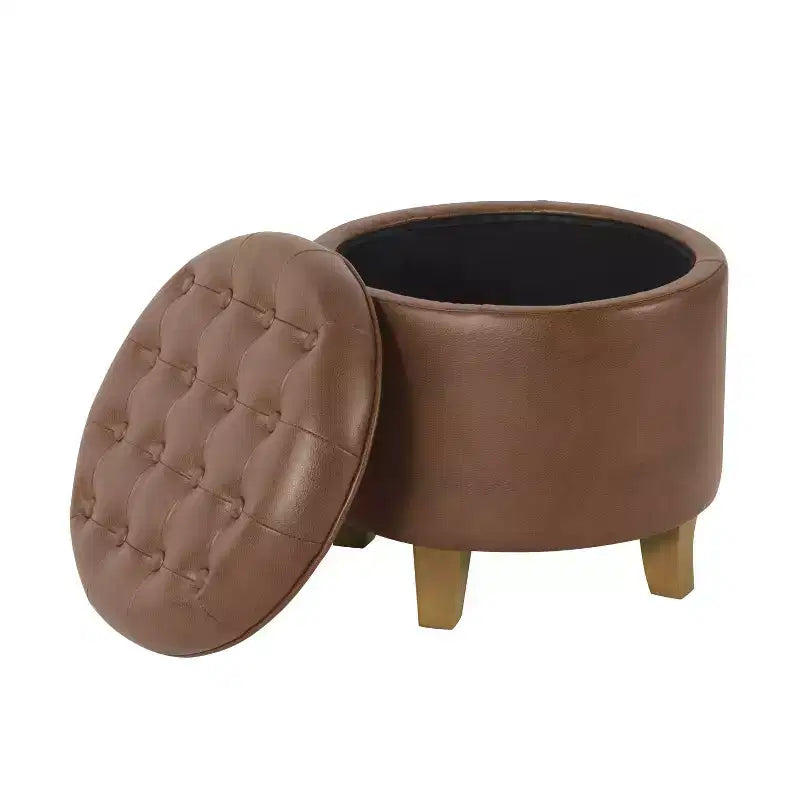 Round Faux Leather Storage Ottoman