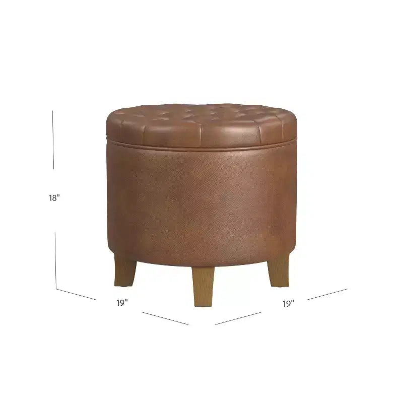 Round Faux Leather Storage Ottoman