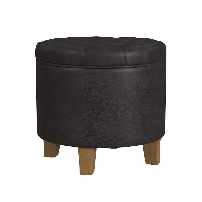 Round Faux Leather Storage Ottoman