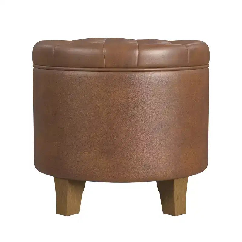 Round Faux Leather Storage Ottoman