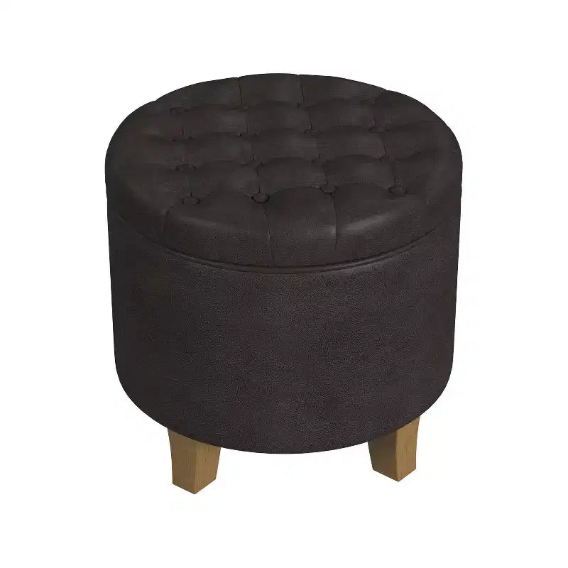 Round Faux Leather Storage Ottoman