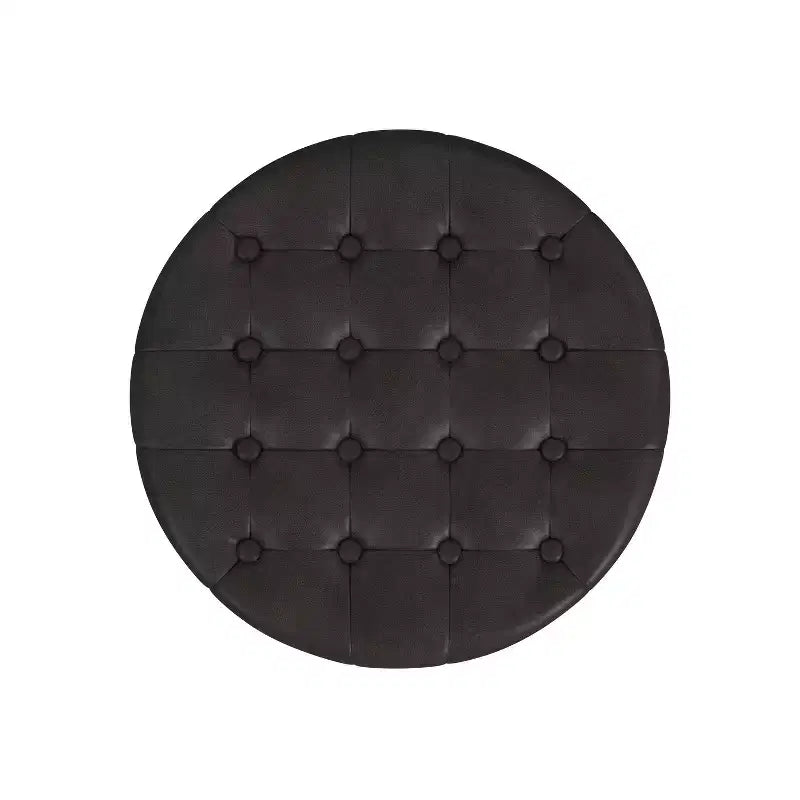 Round Faux Leather Storage Ottoman