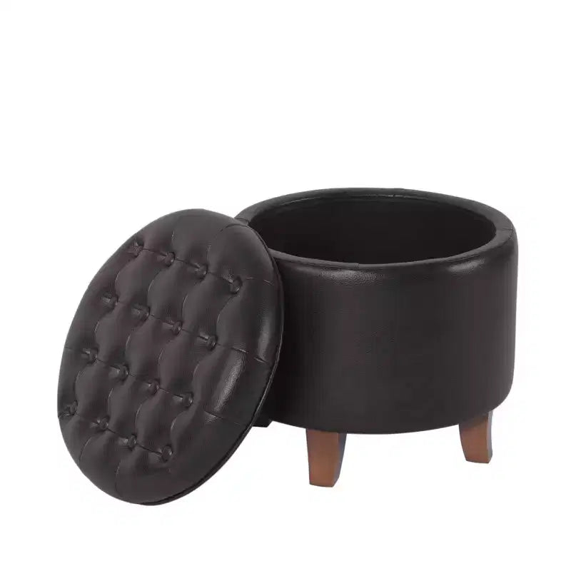 Round Faux Leather Storage Ottoman