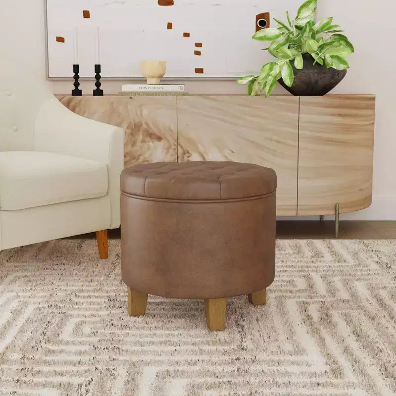 Round Faux Leather Storage Ottoman