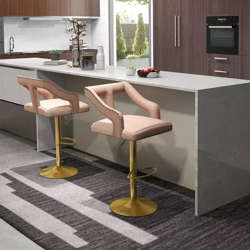 Set of 2 Swivel Bar Stools with Footrest and Metal Base